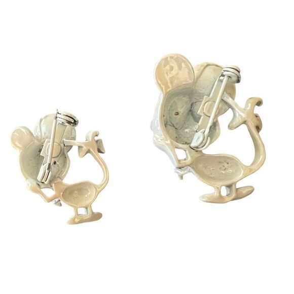Mouse Scatter Pin Brooch‎ Set of 2 Iridescent White Enamel Vintage 60s - Picture 2 of 2